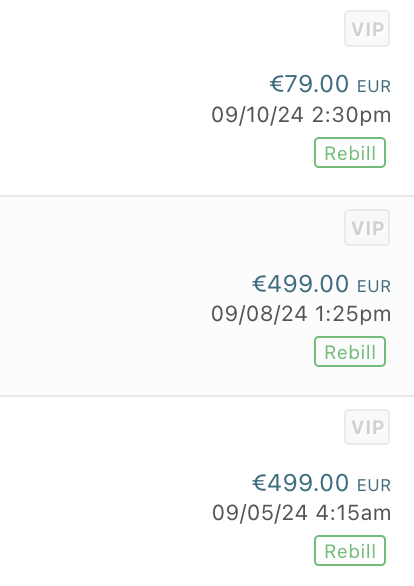 Screenshot eingehender Verkäufe aus dem ThriveCart Dashboard