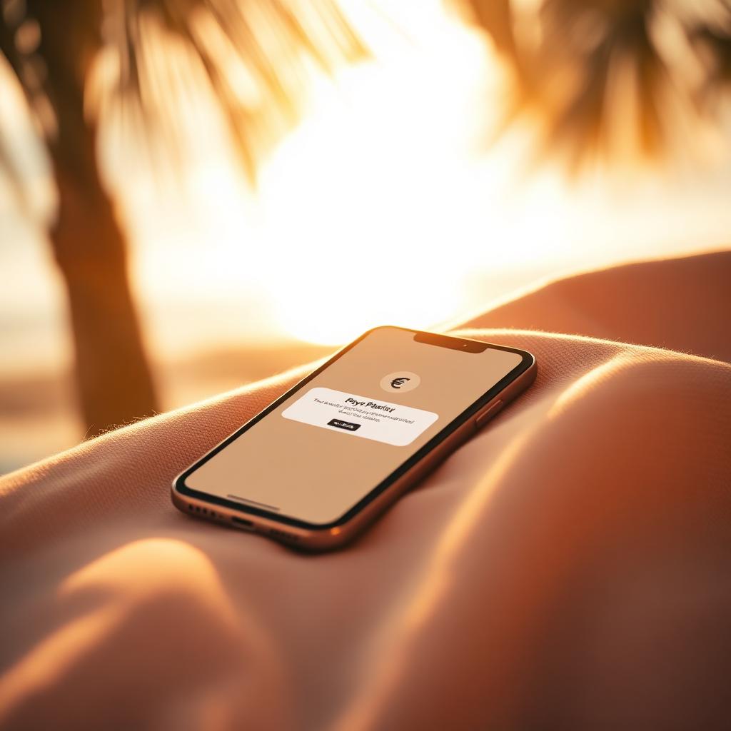 Ein Smartphone im warmen Abendlicht zeigt eine eingehende Zahlungsbenachrichtigung.
